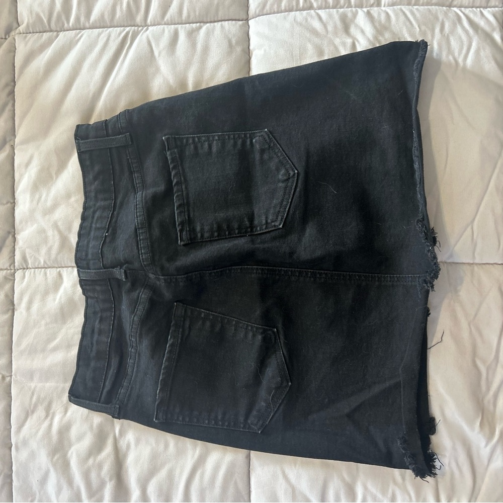 Black Denim Skirt with Frayed Hem